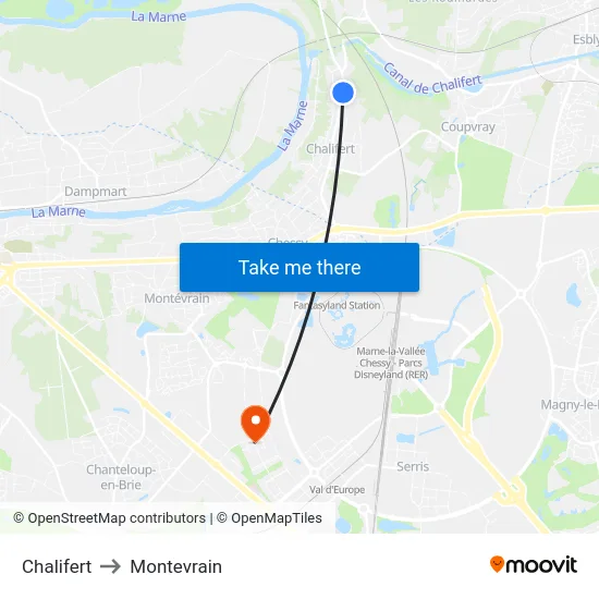 Chalifert to Montevrain map