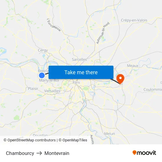 Chambourcy to Montevrain map
