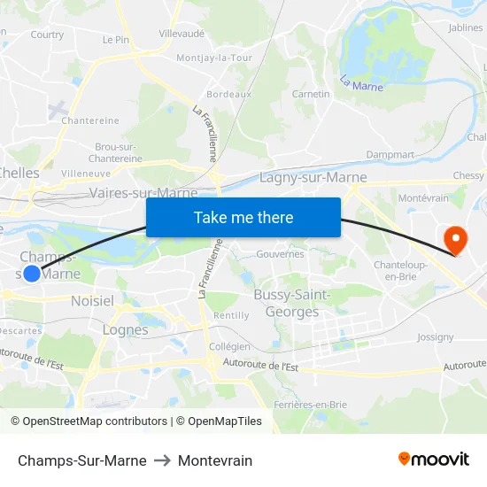 Champs-Sur-Marne to Montevrain map
