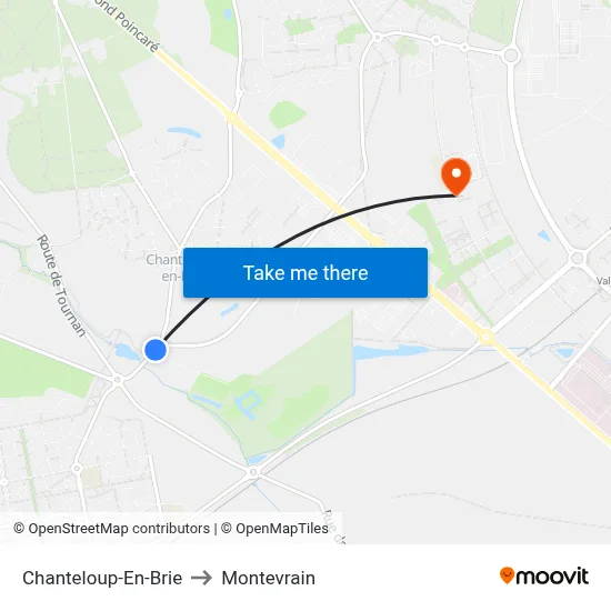 Chanteloup-En-Brie to Montevrain map