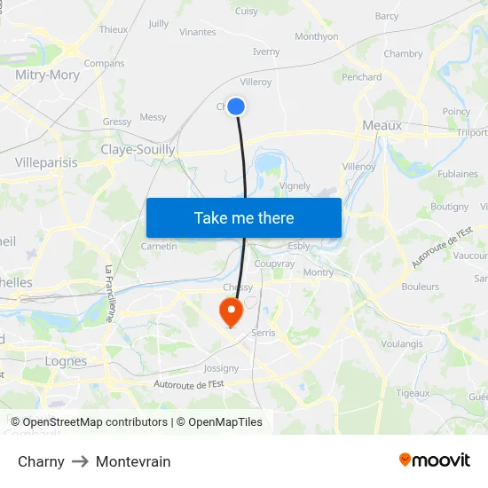 Charny to Montevrain map