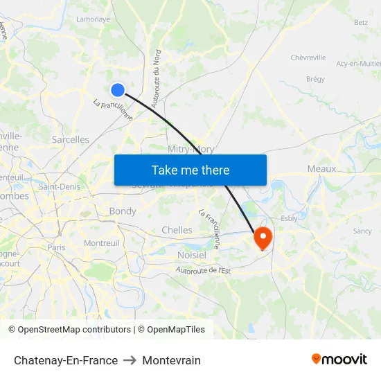 Chatenay-En-France to Montevrain map