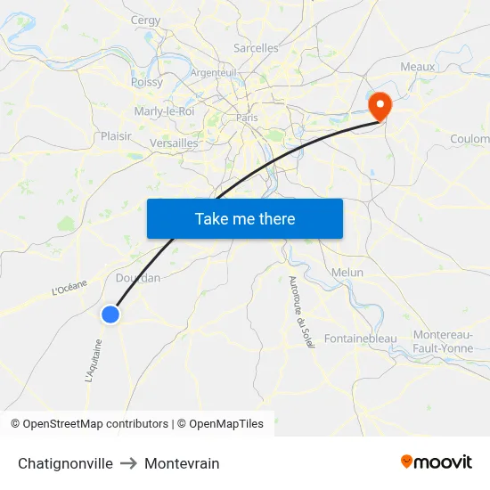 Chatignonville to Montevrain map