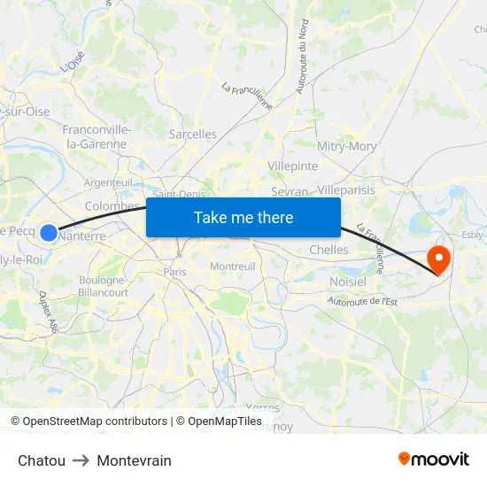 Chatou to Montevrain map