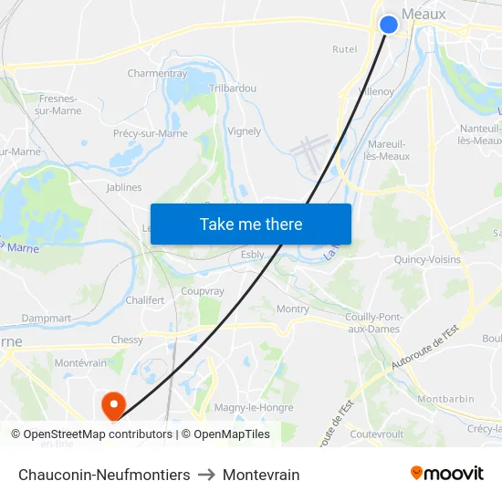 Chauconin-Neufmontiers to Montevrain map