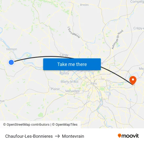 Chaufour-Les-Bonnieres to Montevrain map