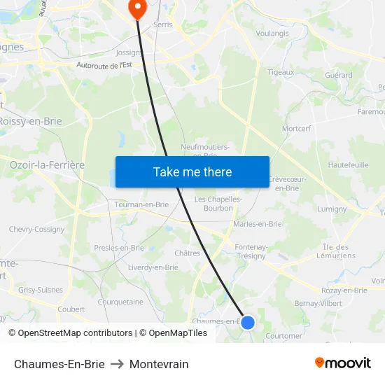 Chaumes-En-Brie to Montevrain map