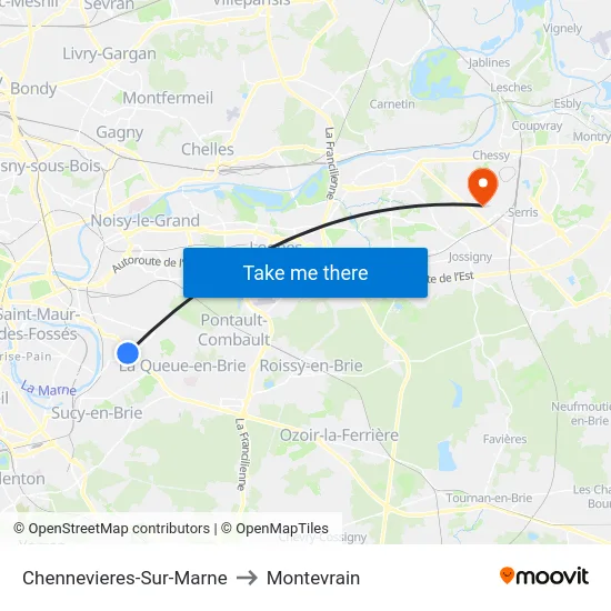 Chennevieres-Sur-Marne to Montevrain map