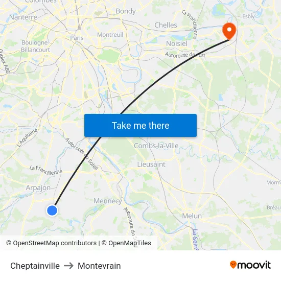Cheptainville to Montevrain map