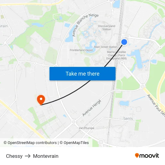 Chessy to Montevrain map