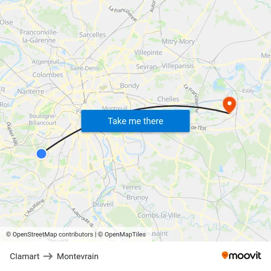 Clamart to Montevrain map