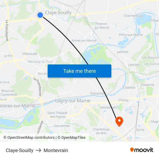 Claye-Souilly to Montevrain map