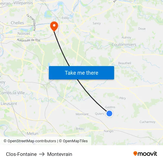 Clos-Fontaine to Montevrain map