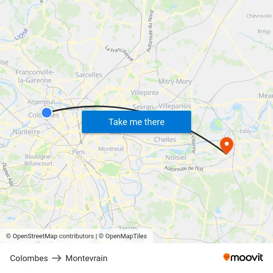 Colombes to Montevrain map