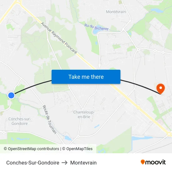 Conches-Sur-Gondoire to Montevrain map