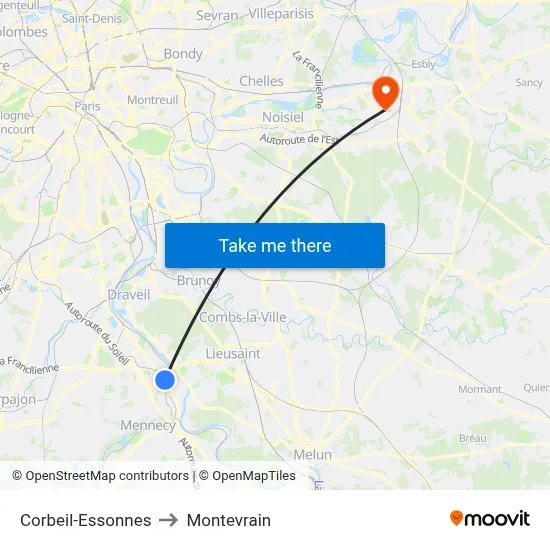 Corbeil-Essonnes to Montevrain map