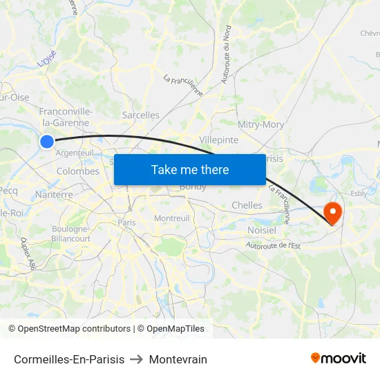 Cormeilles-En-Parisis to Montevrain map
