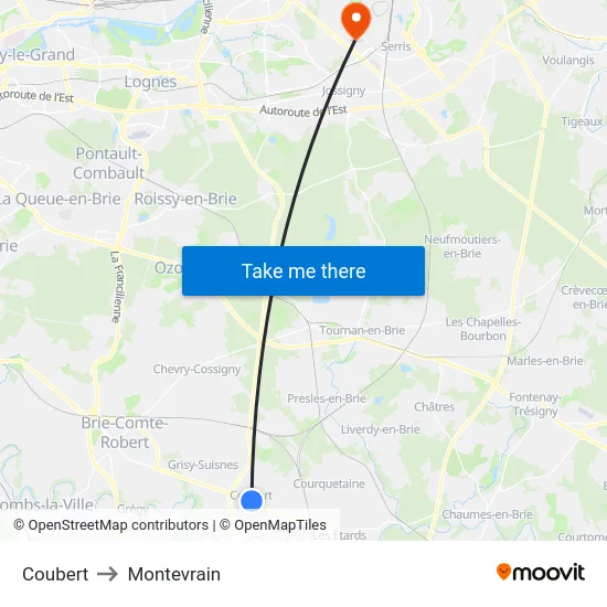 Coubert to Montevrain map