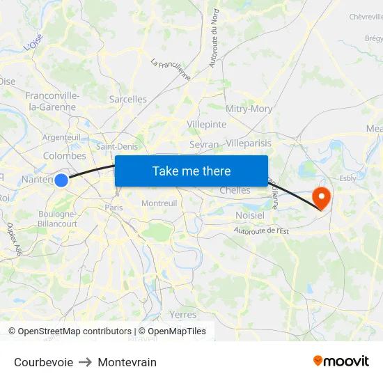 Courbevoie to Montevrain map