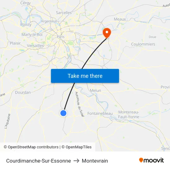 Courdimanche-Sur-Essonne to Montevrain map