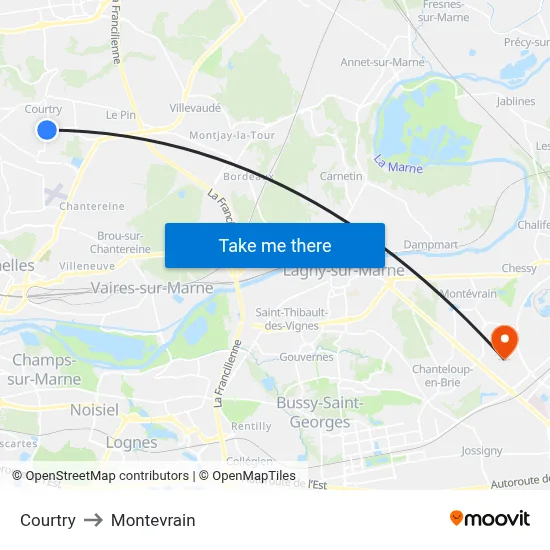 Courtry to Montevrain map