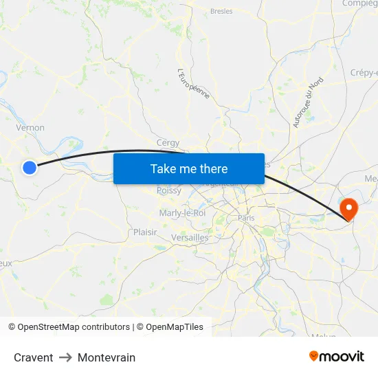 Cravent to Montevrain map