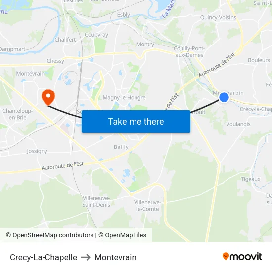 Crecy-La-Chapelle to Montevrain map