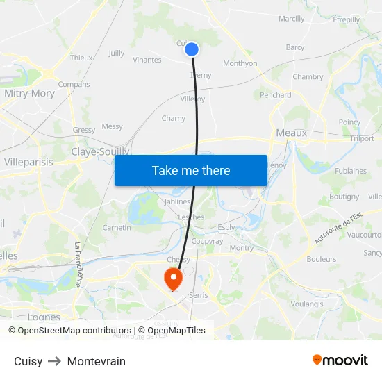 Cuisy to Montevrain map