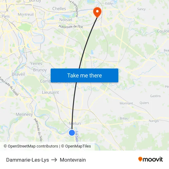 Dammarie-Les-Lys to Montevrain map