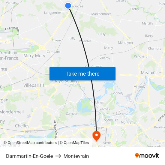 Dammartin-En-Goele to Montevrain map