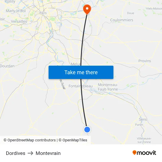 Dordives to Montevrain map