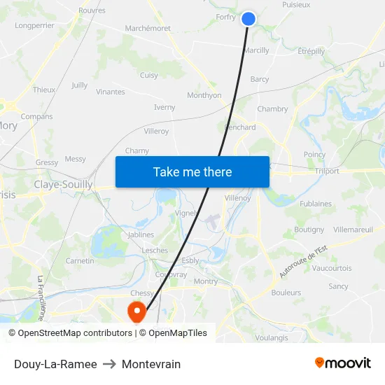 Douy-La-Ramee to Montevrain map