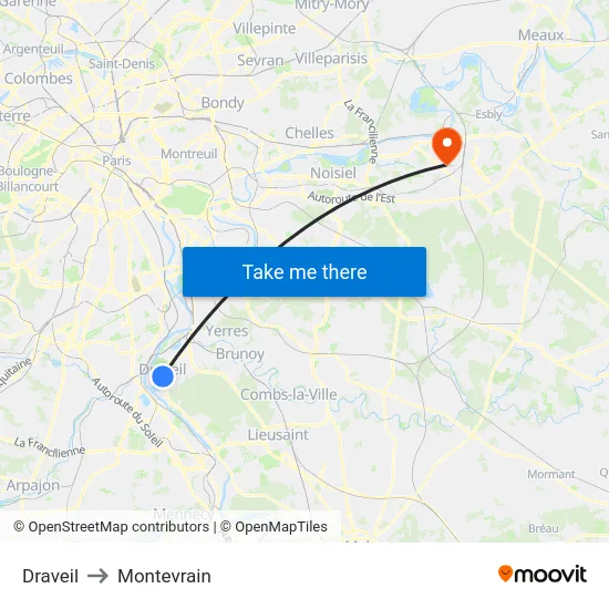 Draveil to Montevrain map