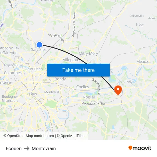Ecouen to Montevrain map