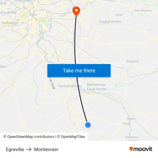 Egreville to Montevrain map