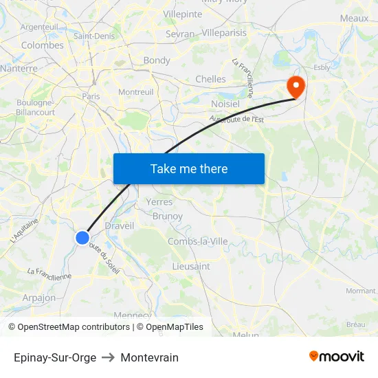 Epinay-Sur-Orge to Montevrain map