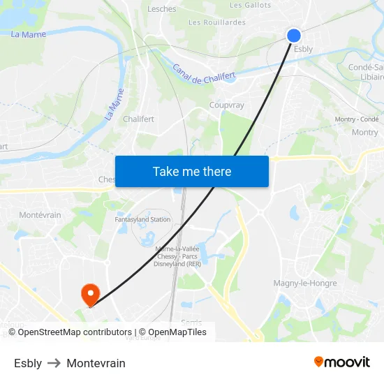 Esbly to Montevrain map