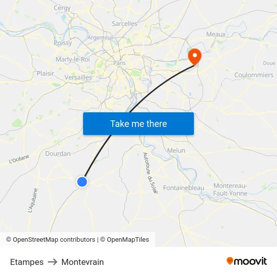 Etampes to Montevrain map