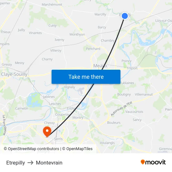 Etrepilly to Montevrain map