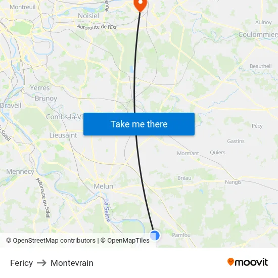 Fericy to Montevrain map