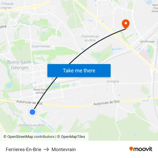 Ferrieres-En-Brie to Montevrain map