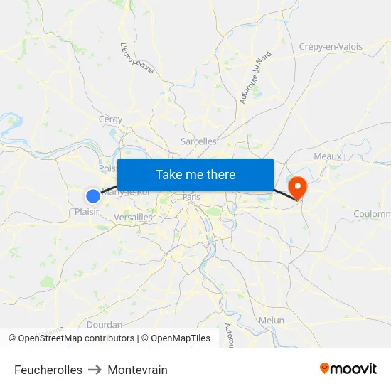 Feucherolles to Montevrain map