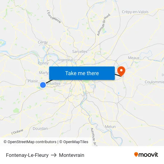 Fontenay-Le-Fleury to Montevrain map