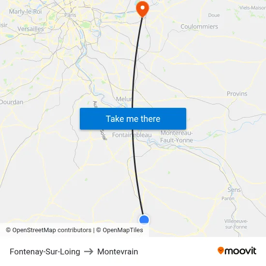 Fontenay-Sur-Loing to Montevrain map