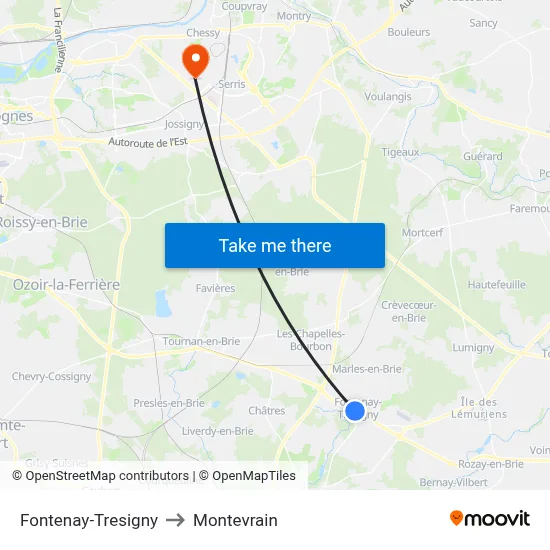 Fontenay-Tresigny to Montevrain map