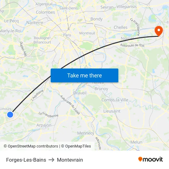 Forges-Les-Bains to Montevrain map