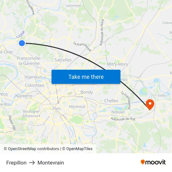 Frepillon to Montevrain map