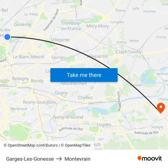 Garges-Les-Gonesse to Montevrain map