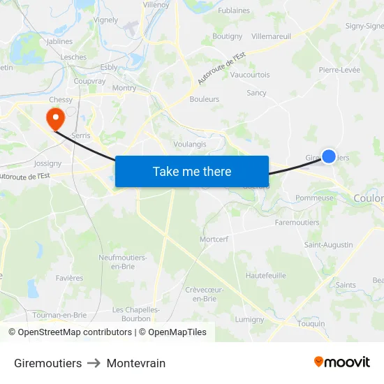 Giremoutiers to Montevrain map