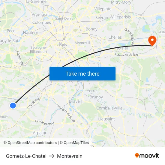 Gometz-Le-Chatel to Montevrain map
